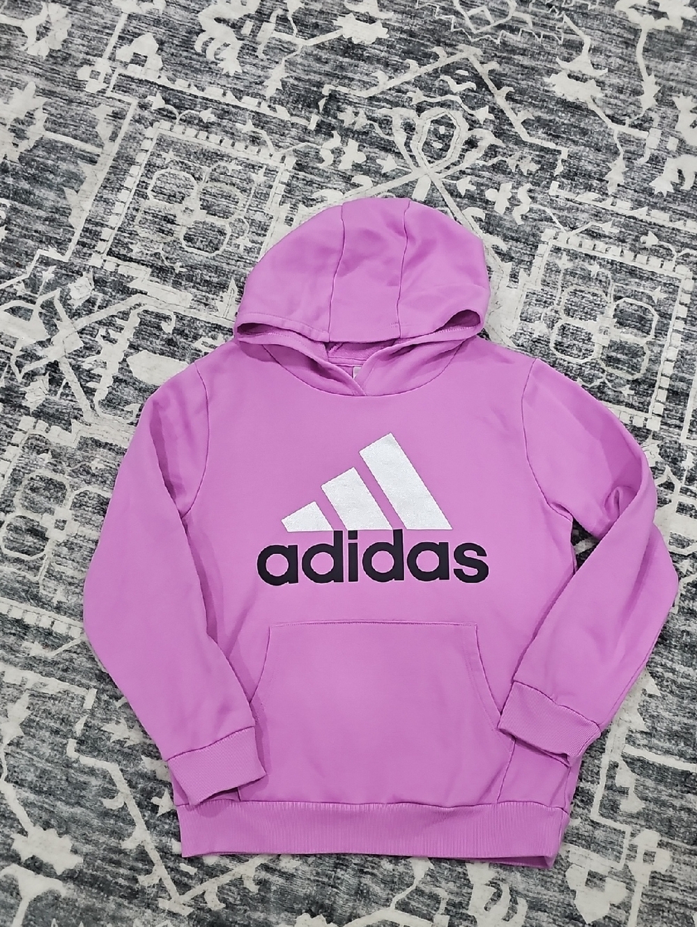adidas Pink Purple Kids' Hoodie with White Trefoil and Black Logo Size 10/12(M)